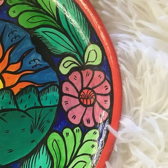 Tonala Mexican Folk Art Potter Collector Plate Hand Painted 7 Inch Colorful Sun - Picture 3 of 6